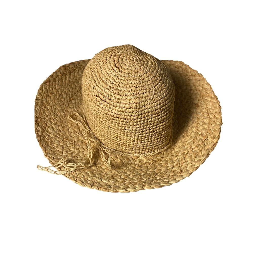 Womanswork Women Natural Woven Straw Wide Brim Sun Hat Gardening Beach Boho